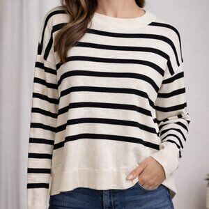 Olivaceous Cream and Black Striped Sweater Long Sleeve Top Size Medium